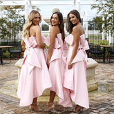Trending Strapless Hi-Lo Pink Bridesmaid Dresses with Chic Bow Back,GDC1002